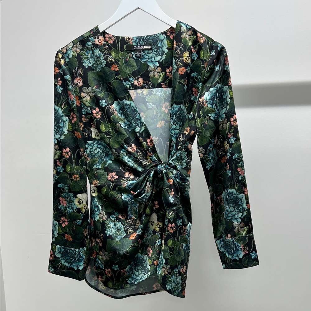 Badgley Mischka Floral Tie-Front Blouse